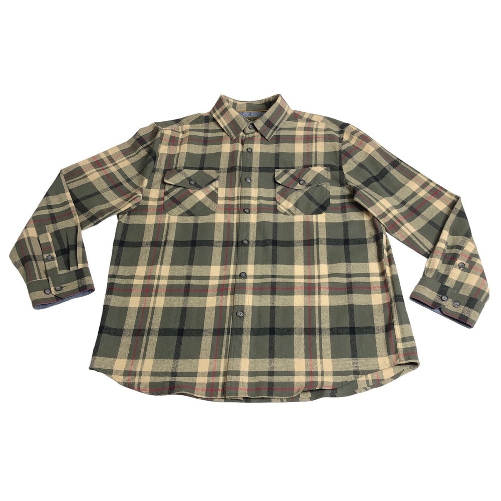 Anchorage Expedition Shirt Mens Large Green Plaid Flannel Button Outdoor Shacket